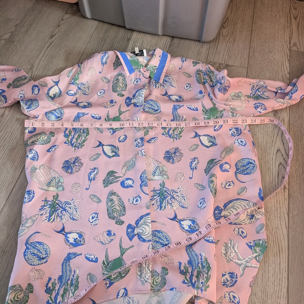 Nina Raynor Silk Fish Seahorse Shell Button Down Quirky Size 10‎ - Picture 7 of 8